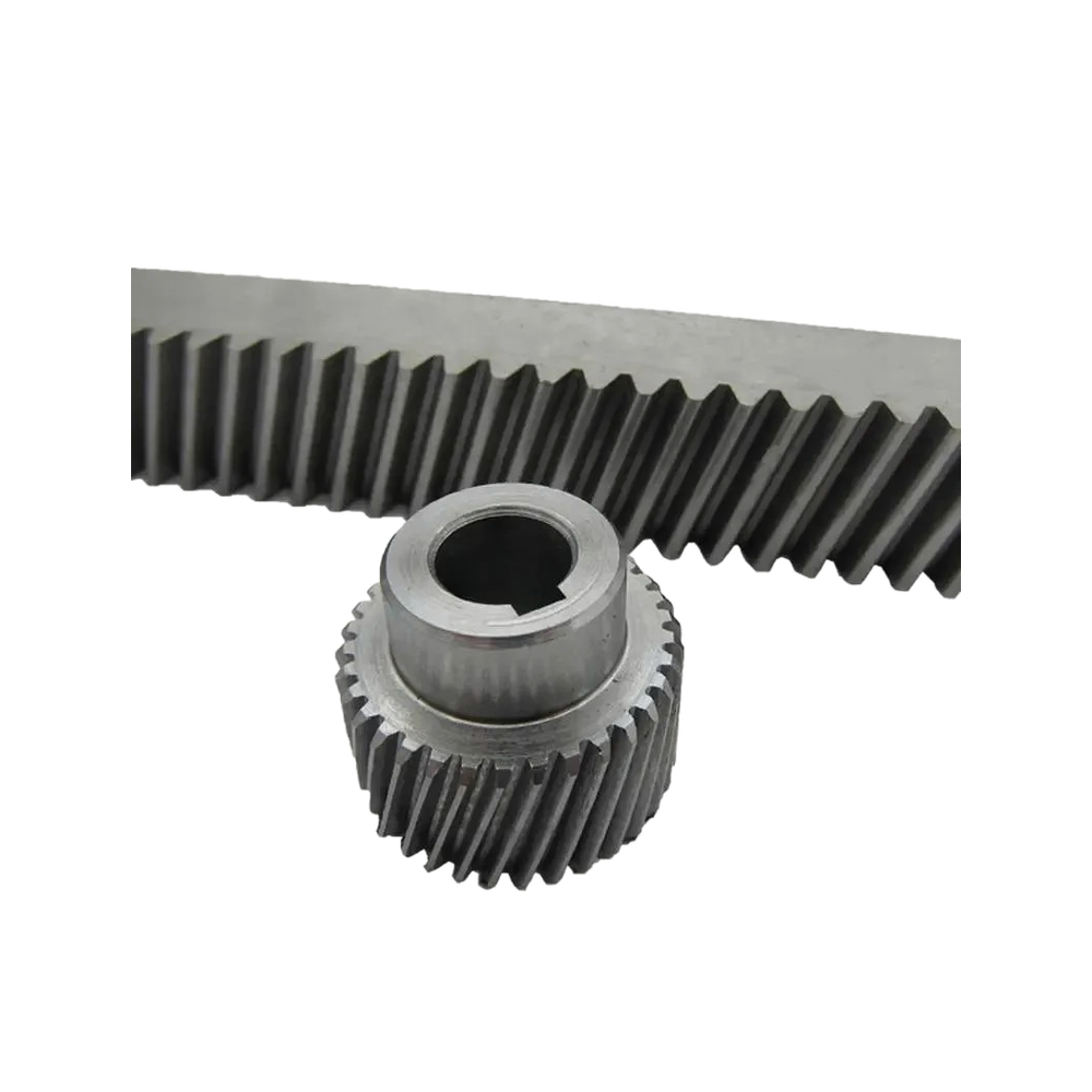 Helical-tooth rack and pinion mesh detail
