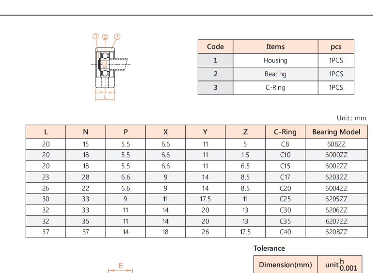 BF ball screw support unit parameter drawing, sheet 2, upper detail