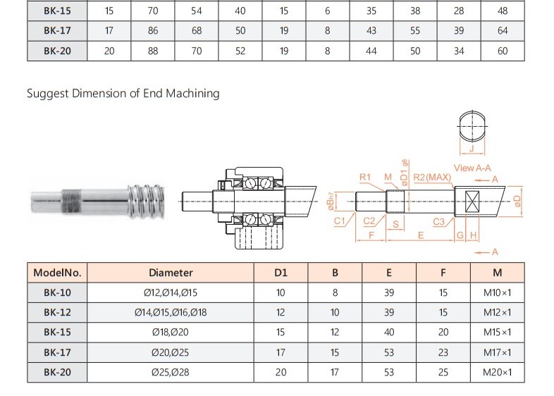 BK ball screw support unit parameter drawing, sheet 1, lower detail