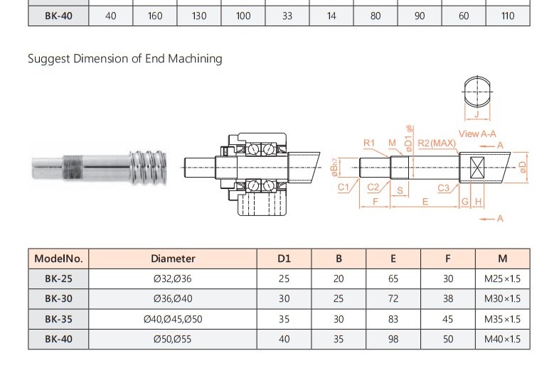 BK ball screw support unit parameter drawing, sheet 3, lower detail