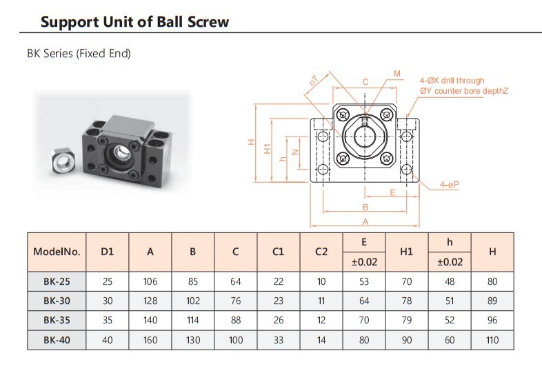 BK ball screw support unit parameter drawing, sheet 3, upper detail