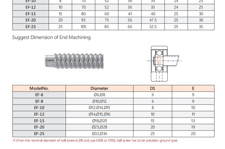 EF ball screw support unit parameter drawing, sheet 1, lower detail